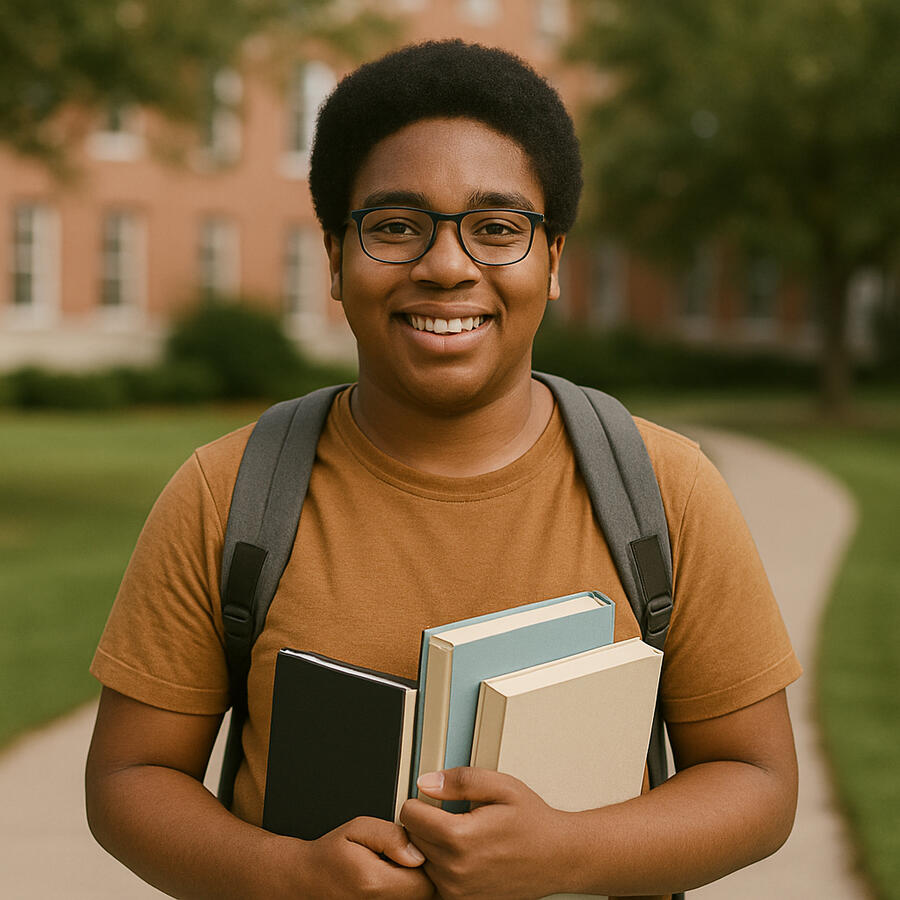 A photo of an autistic teen going to college.