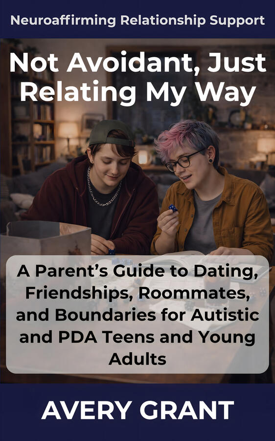 The book cover for Not Avoidant, Just Relating My Way: A Parent's Guide to Dating, Friendships, Roommates, and Boundaries for Autistic and PDA Teens and Young Adults Not Avoidant, Just Relating My Way: A Parent's Guide to Dating, Friendships, Roommates, and Boundaries for Autistic and PDA Teens and Young Adults